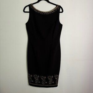 Maggy London Sleeveless Black Dress w/ Paisley Embroidery Size 8